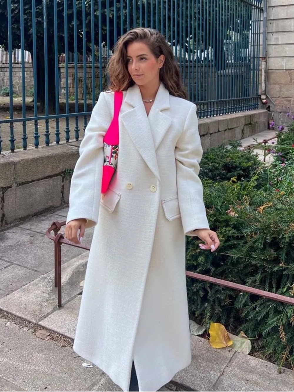 Sandro Paris Wool Blend Coat Size 40 US 8 Cream Double Breasted Tailored Fall